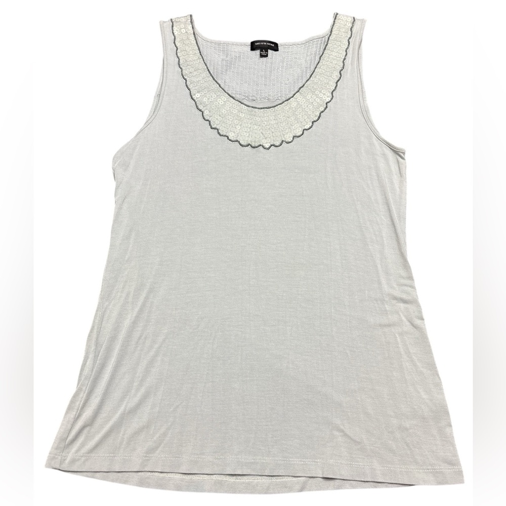 Saks Fifth Avenue Luxe Embellished Tank Dove Gray Mermaidcore Size L Summer Chic